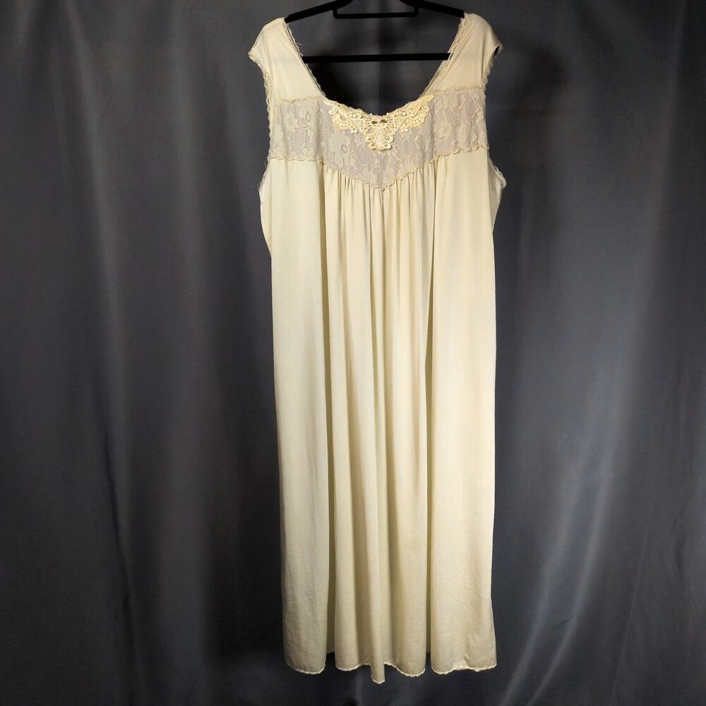 VTG Yellow Nylon Lace Nightgown Sleeveless Slip Plus Size 1X Only Necessities